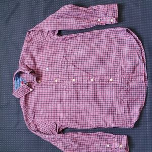 Tommy Hilfiger, red, white, blue, plaid, long-sleeve, button down, size medium